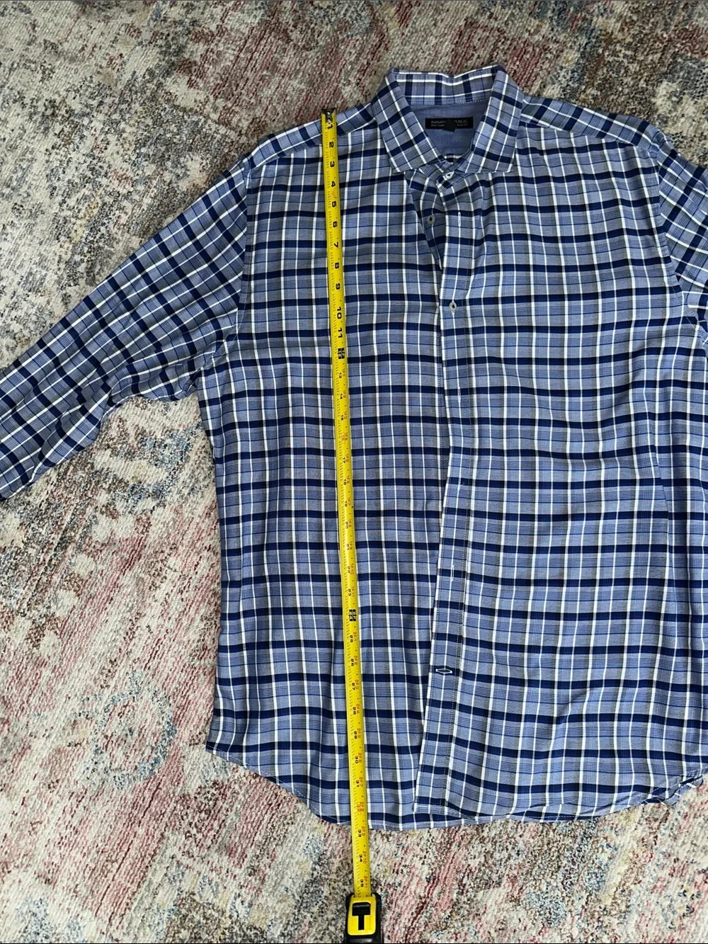 Banana Republic soft Wash Tailored  Fit Blue/ White Plaid Button-Down Shirt XL